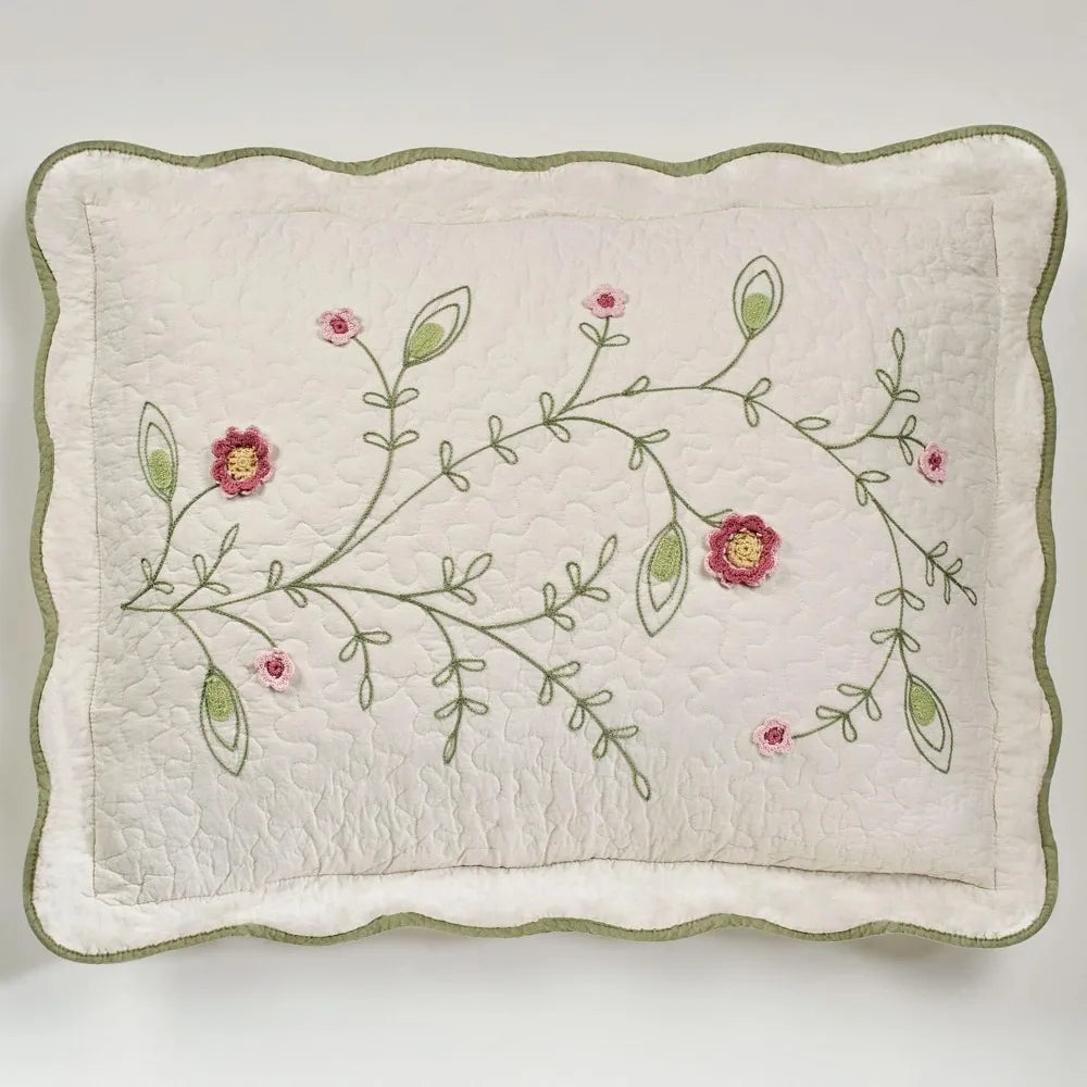 Cottage Garden Bedding Quilt With Fiber Art Floral Vines