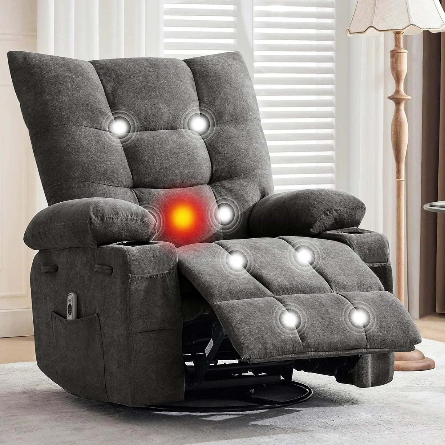 OEING Swivel Rocker Recliner Chair With Massage And Heat