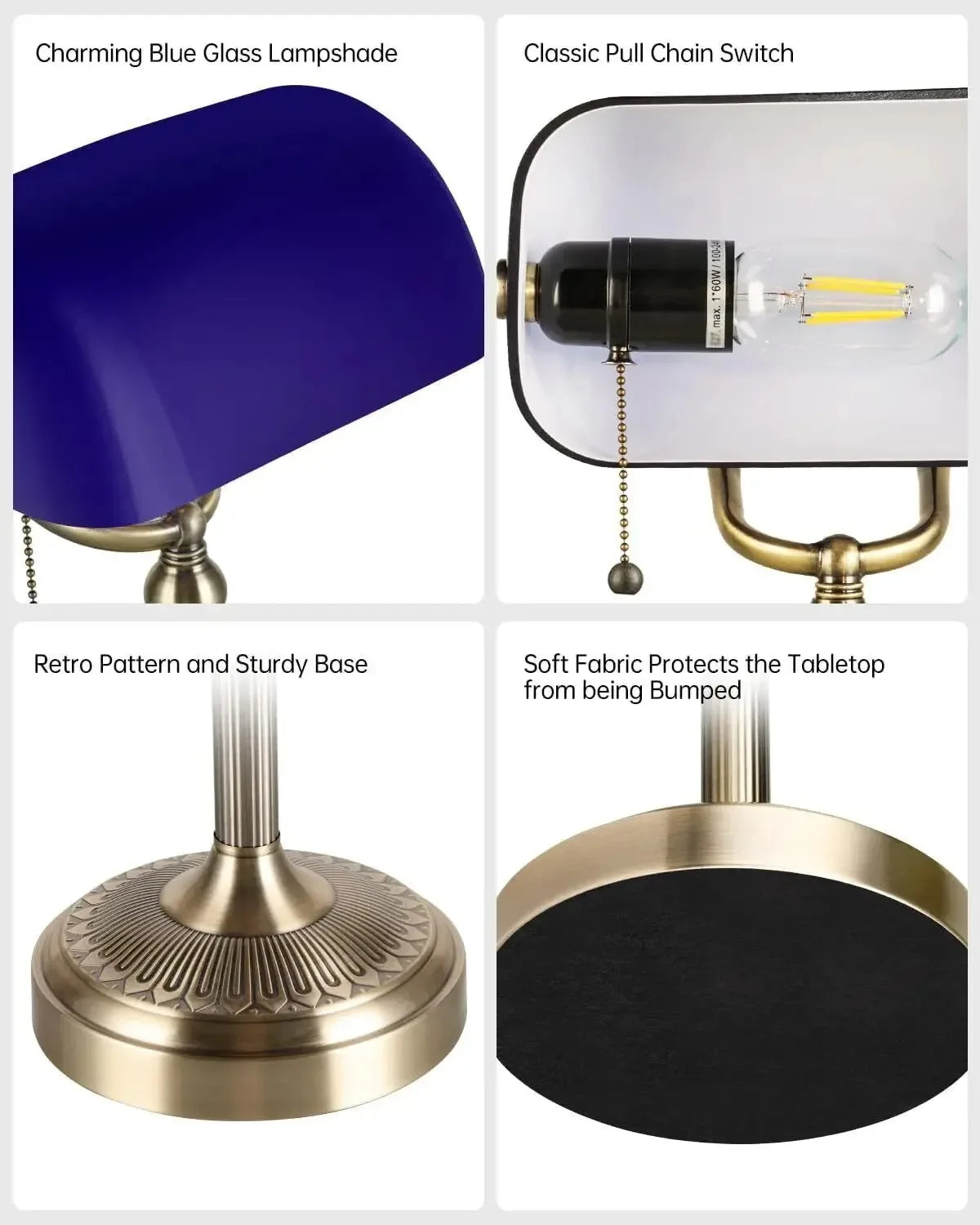 Newrays Plug In Glass Banker Lamp Zipper Switch Table Lamp