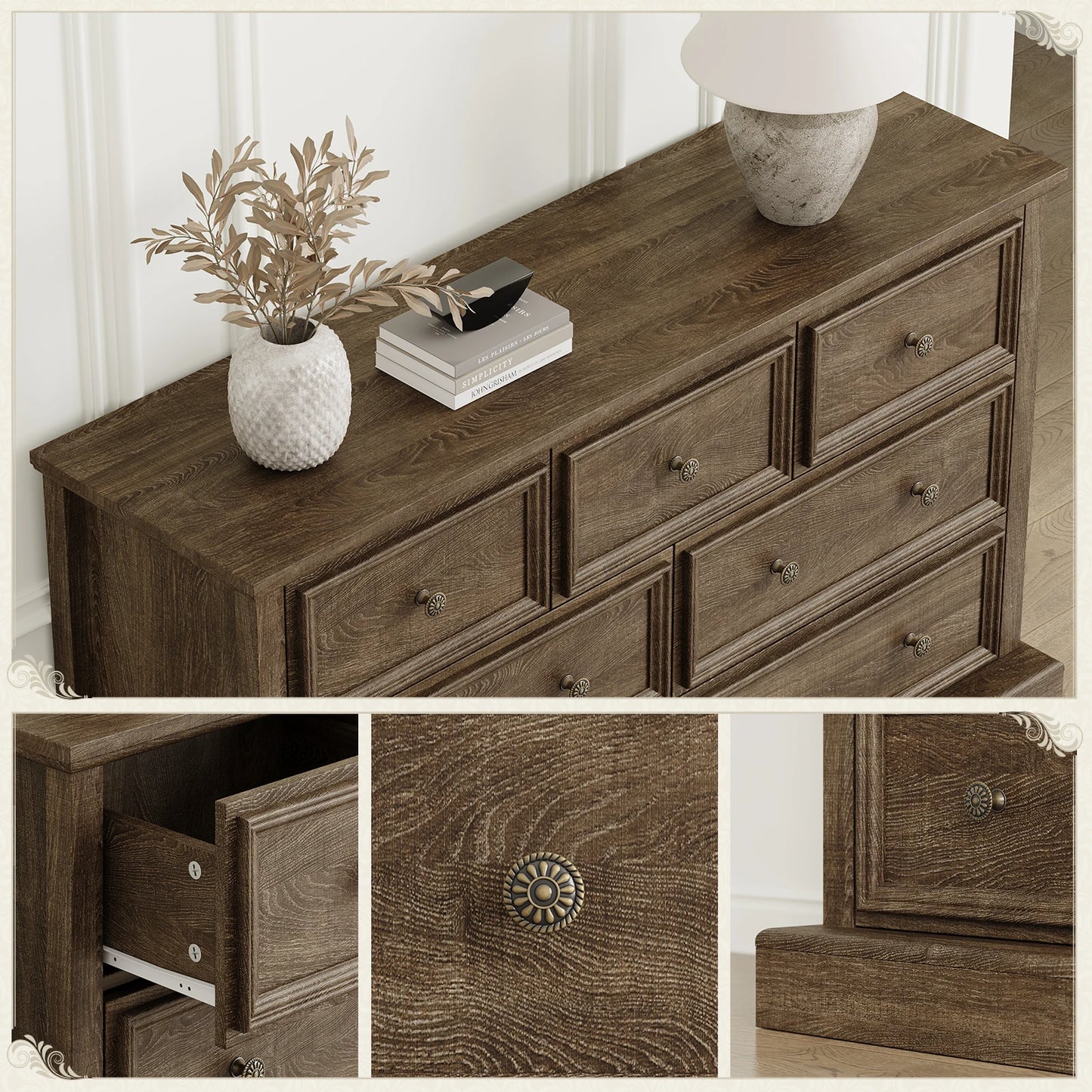 7 Drawer Dresser for Bedroom, 55" Wide Wood Rustic Chest of Drawers for Bedroom, Farmhouse Dressers Clothes Organizer for Close