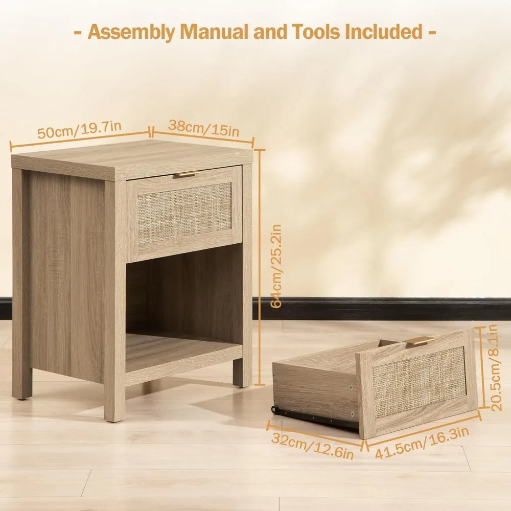 Frame Nightstand Set Of 2 With Drawer And Storage Shelf