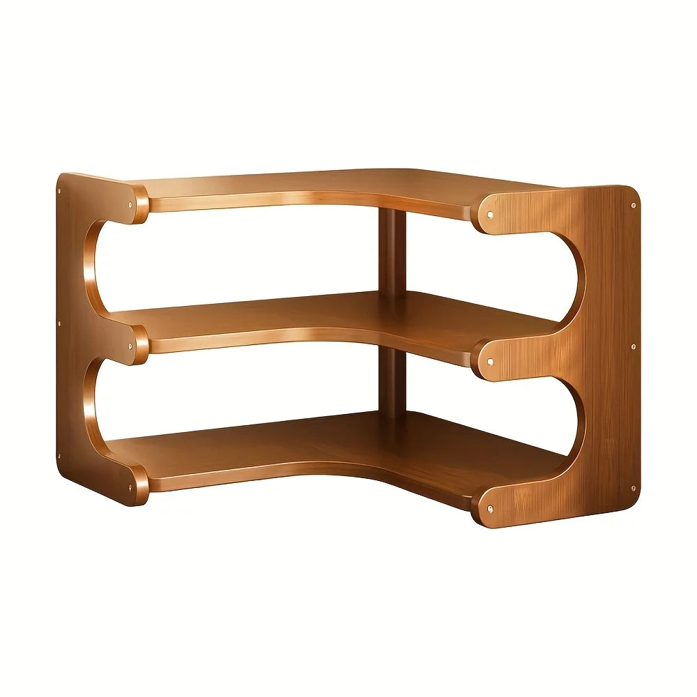Three-Tier Bamboo Corner Shelf Wall Mounted Organizer for Plants Books