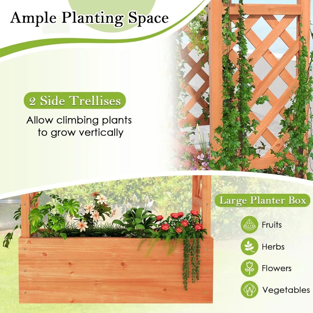 HAPPYGRILL Raised Garden Bed With Trellis And Planter Box