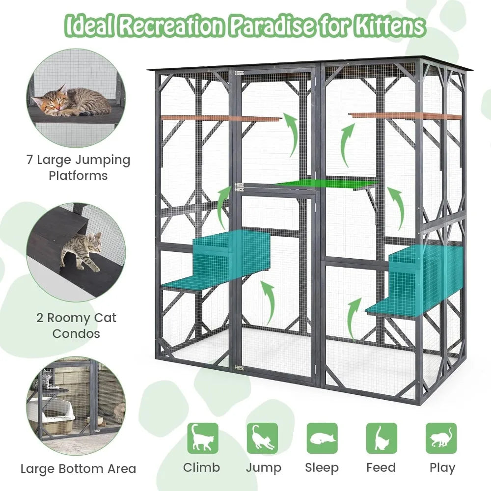 Hign Concerned Outdoor Cat Enclosure Weatherproof Wood Cage