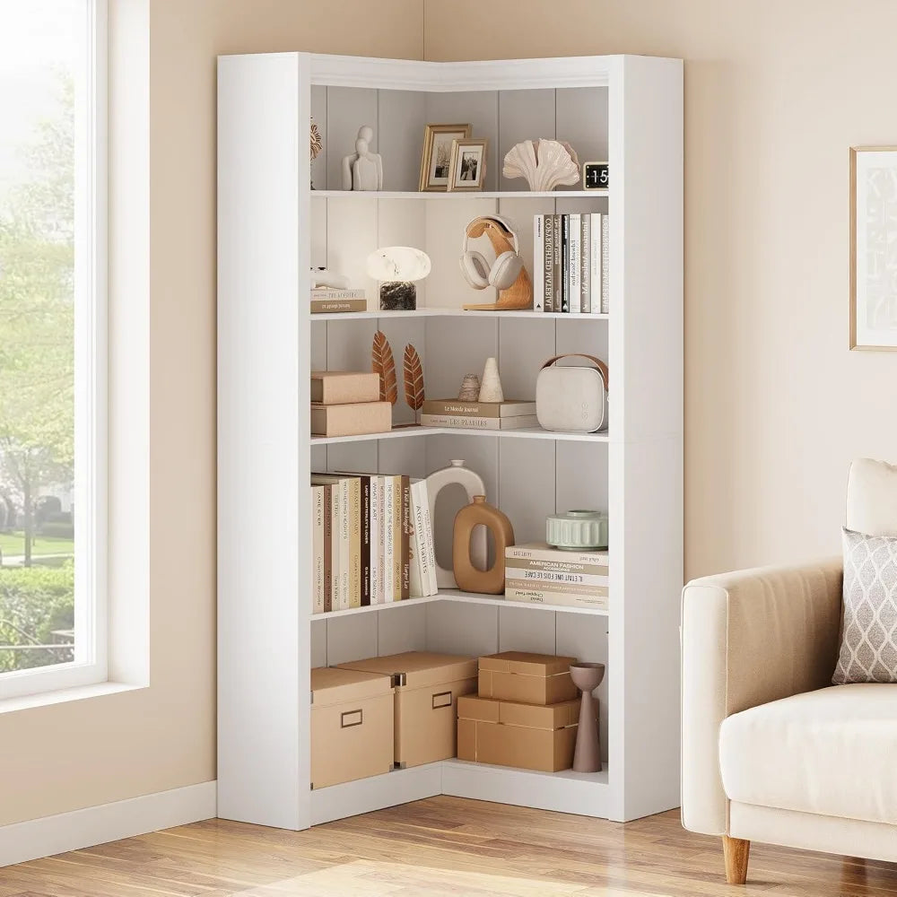 Angduo Corner Bookshelf L Shaped Five Tier Display Shelf
