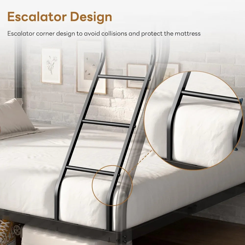 XMSJ Metal Bunk Beds With Ladder Guardrail Heavy Duty