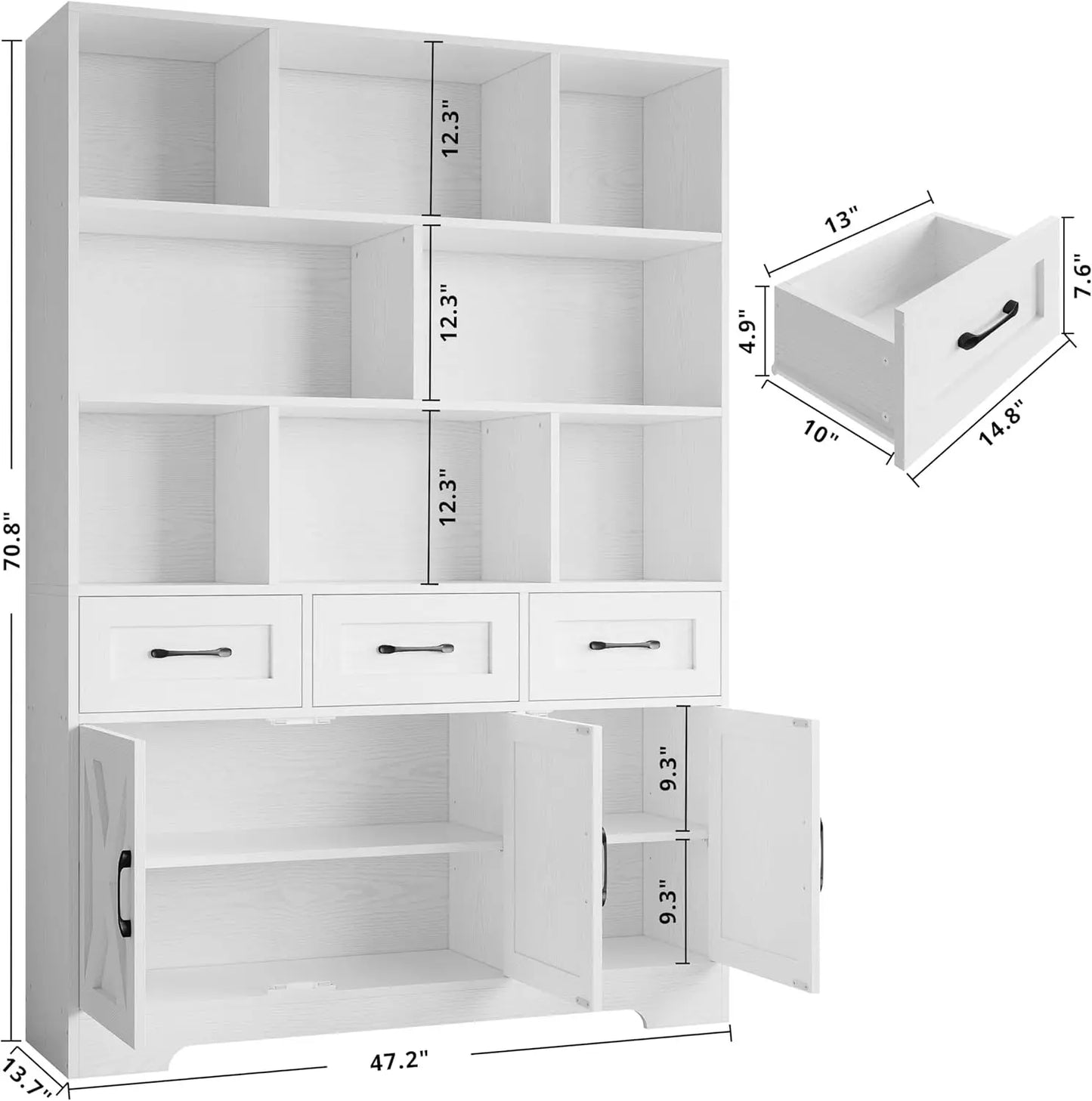 XMSJ Bookshelf With Doors And Drawers Six Tier Cabinet