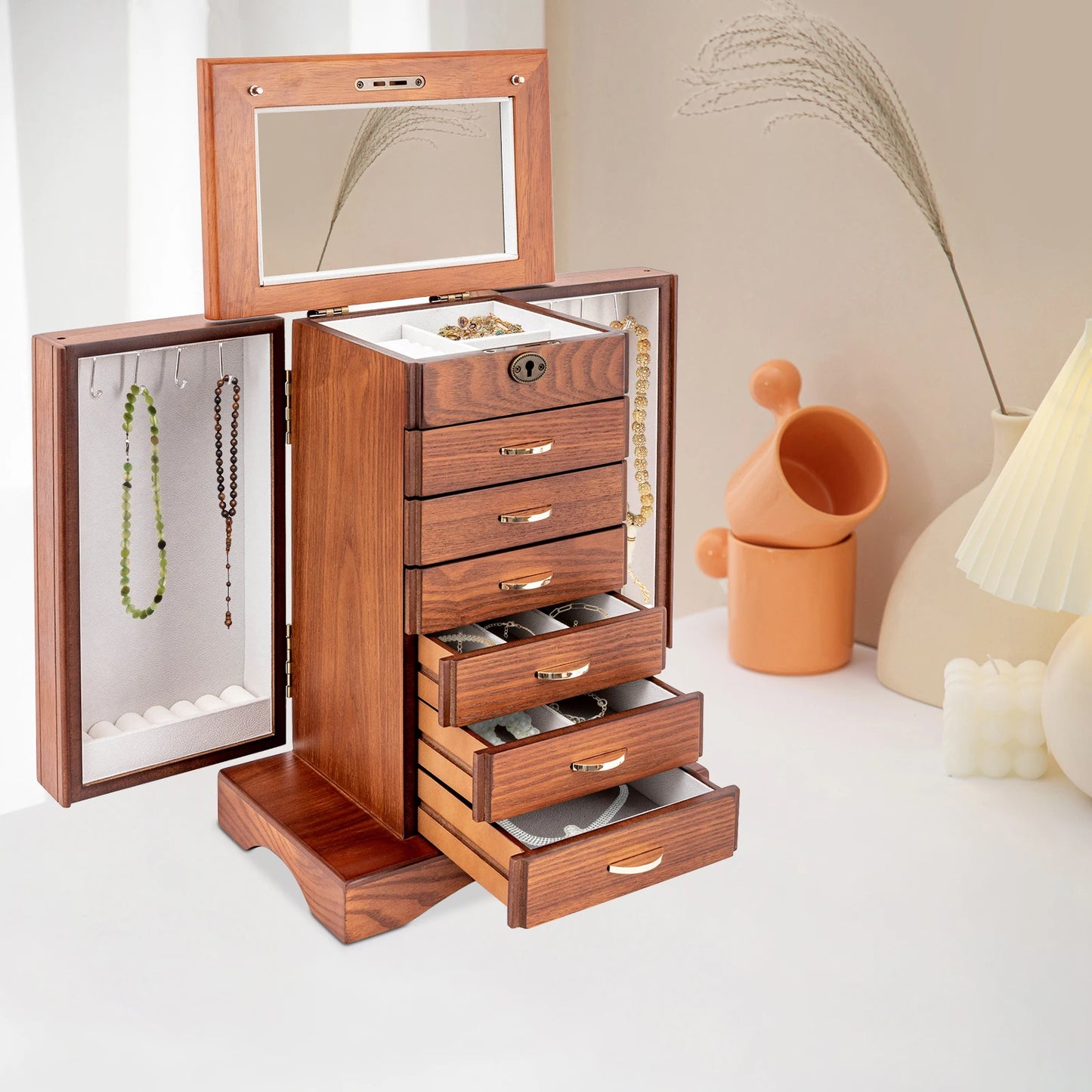 Sichuan Retro Walnut Jewelry Box 7 Layers Flocking Lining