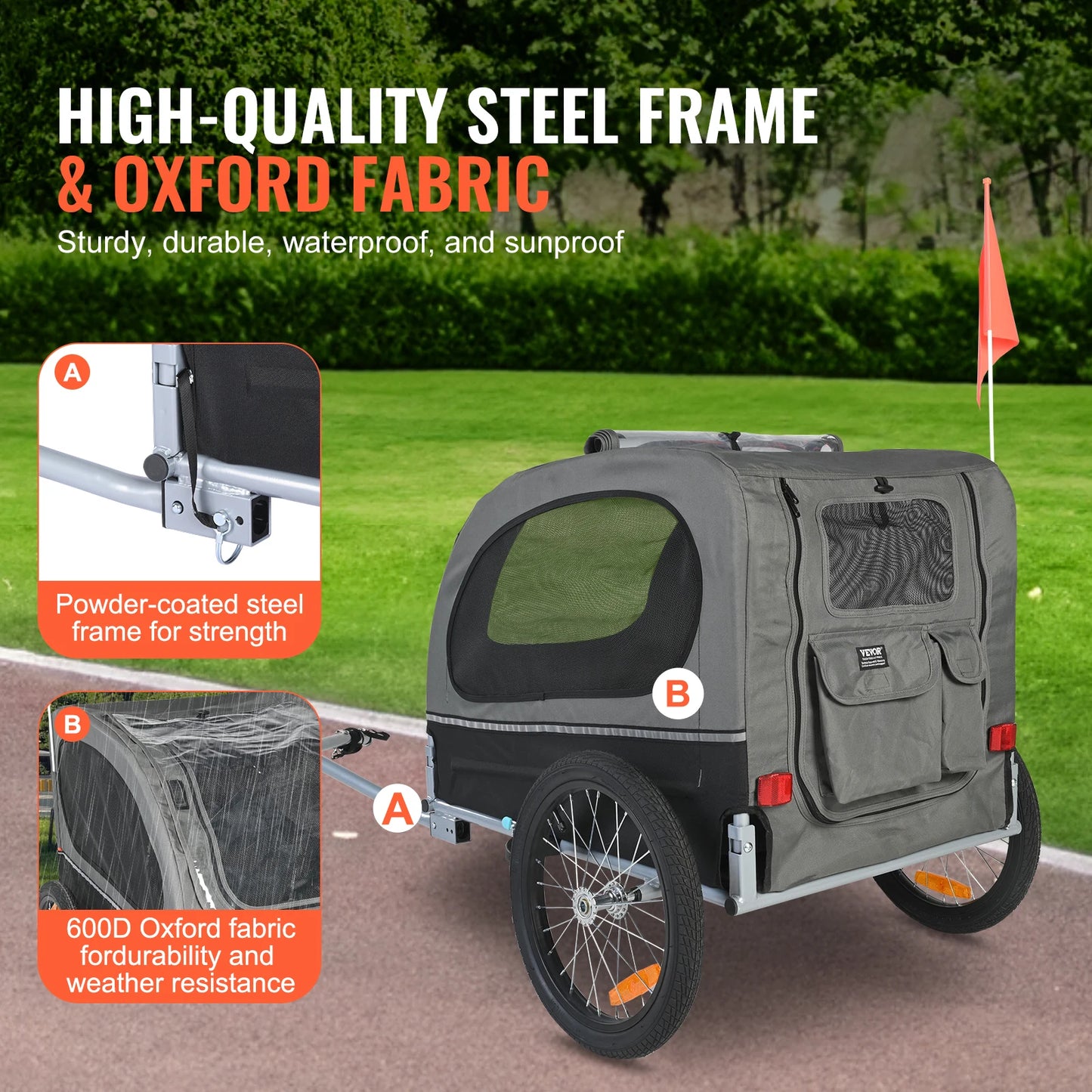 SucceBuy Dog Bike Trailer Carrier With Wheels Reflectors