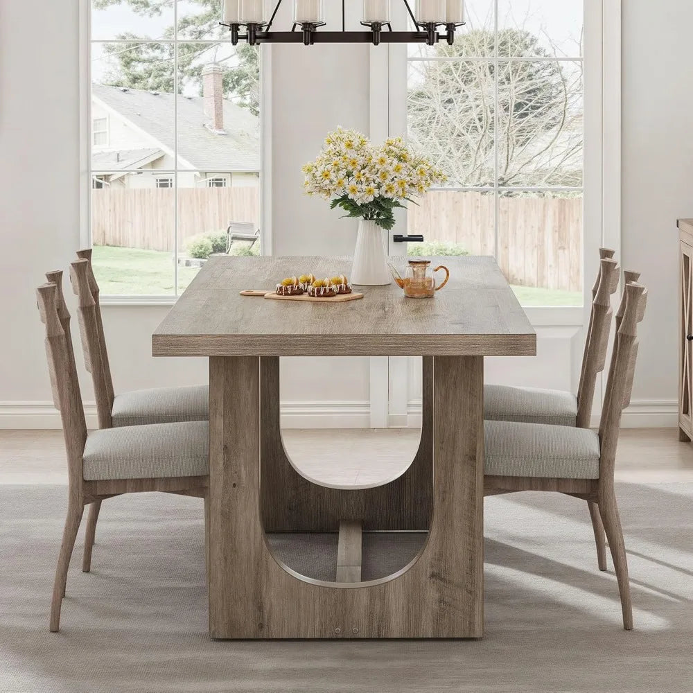 HUANZHUANG Farmhouse Dining Table Heavy Duty Wooden Base