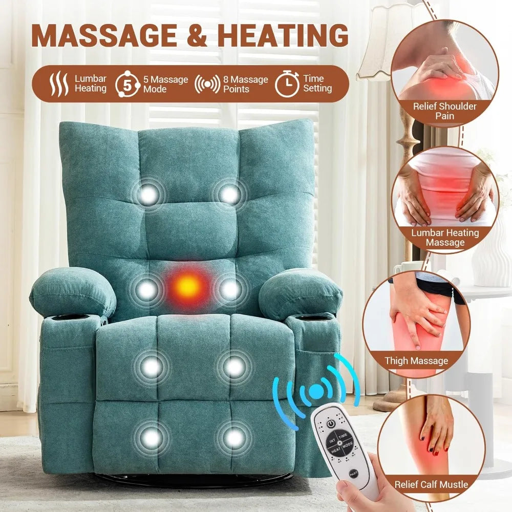OEING Swivel Rocker Recliner Chair With Massage And Heat