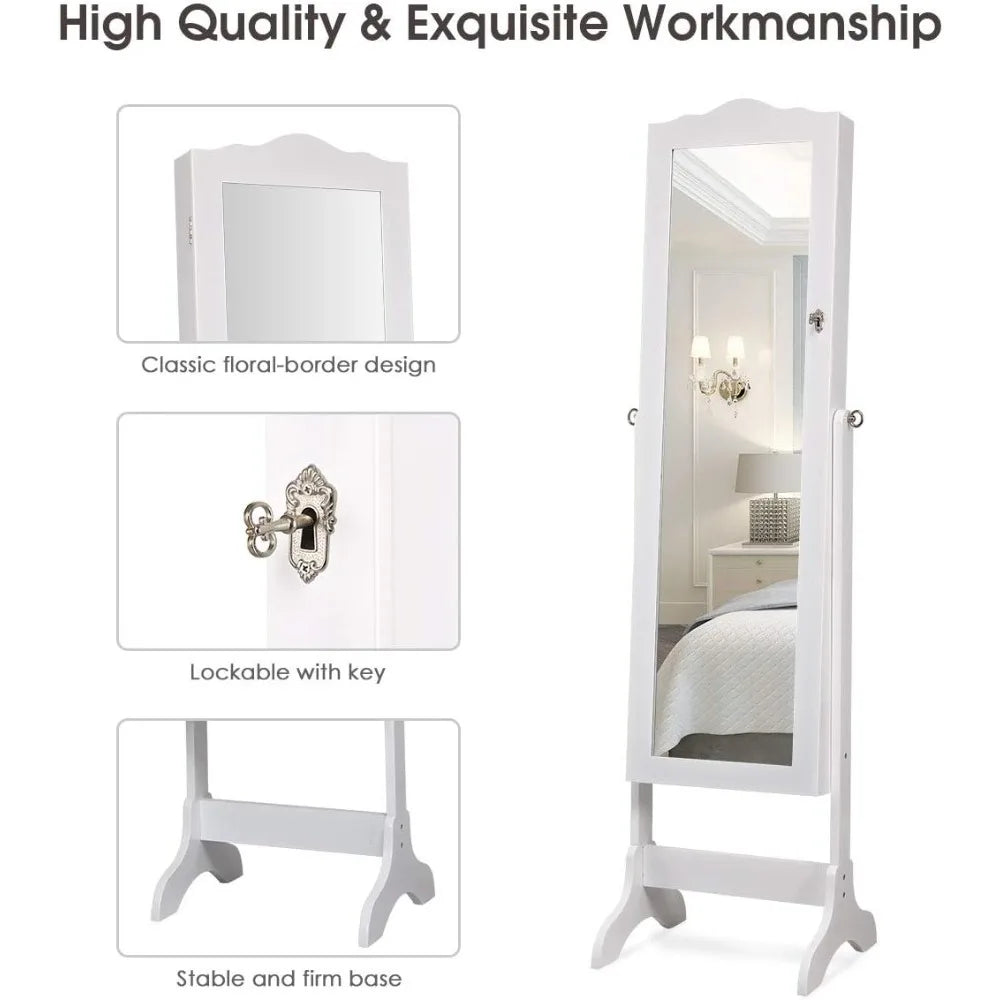 Jewelry Armoire Organizer With Full Length Mirror And LED Lighting