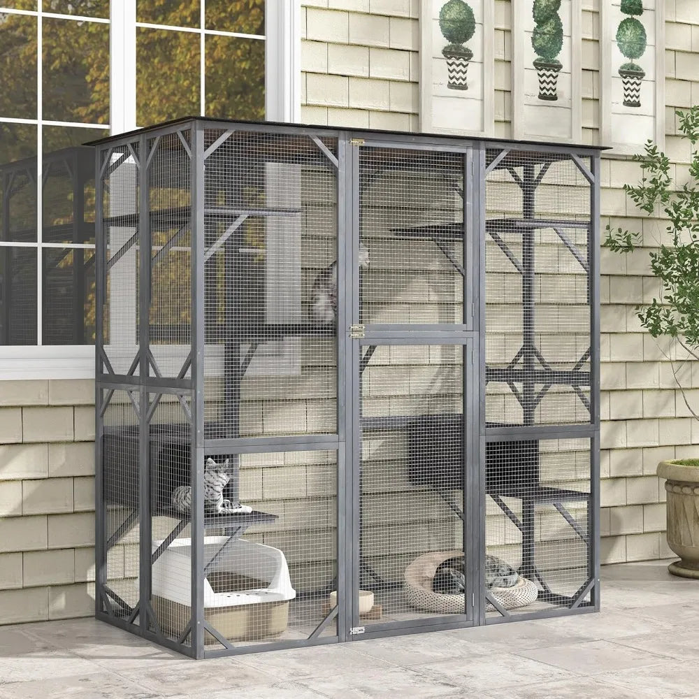 Hign Concerned Outdoor Cat Enclosure Weatherproof Wood Cage
