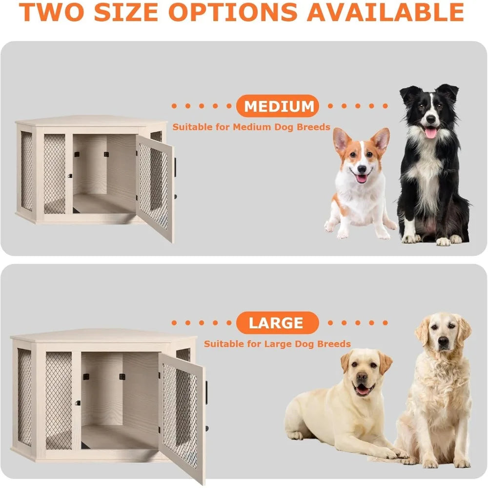 XUYUAN Corner Dog Crate Furniture End Table With Mesh
