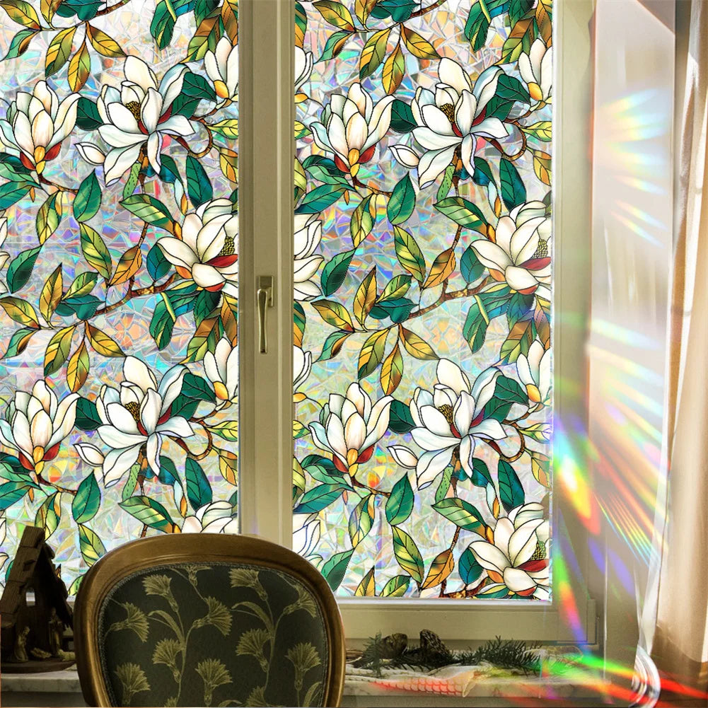 HiMISS Static Cling Flower Glass Window Film Living Room