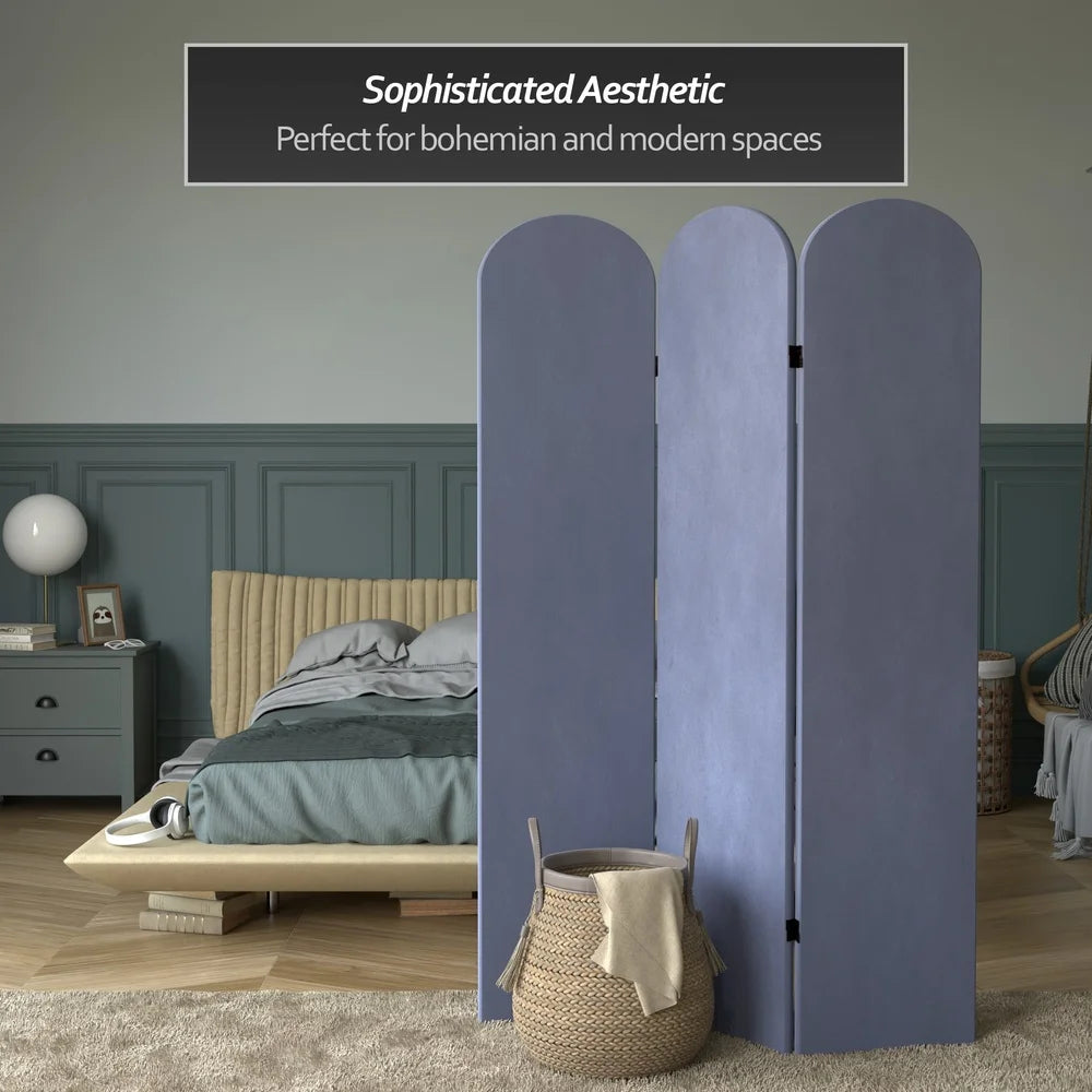 Dutrieux Classic Arch Velvet Room Divider 3 Panel Screen