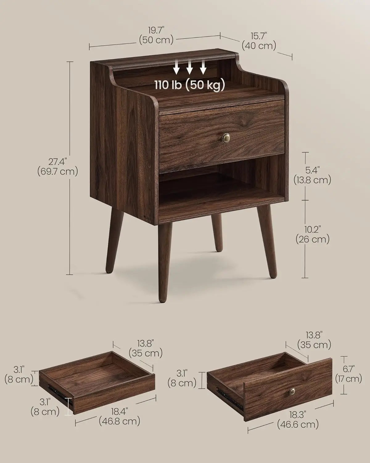 ZUIJI Bedside Tables With Hidden Drawers Nightstand Set