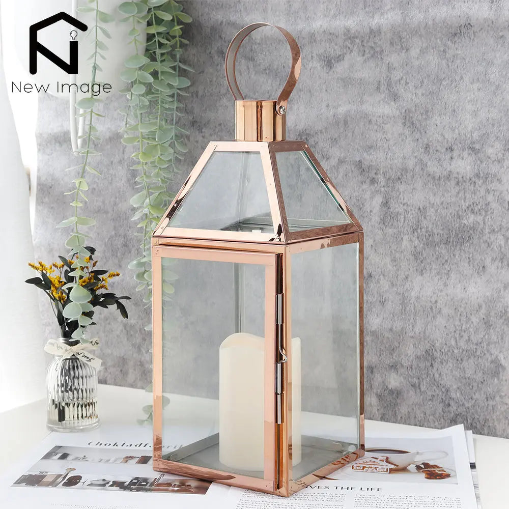 Function Rose Gold Stainless Steel Candle Holder Lantern