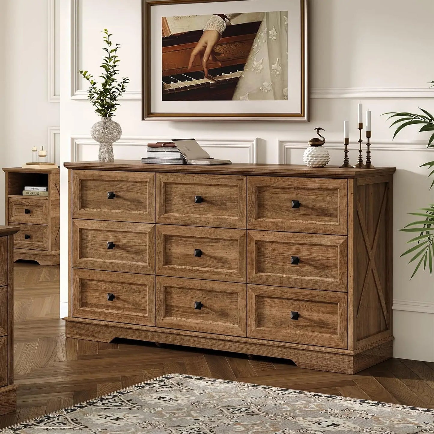 Guangbai Farmhouse 9 Drawer Dresser Wood Storage Chest