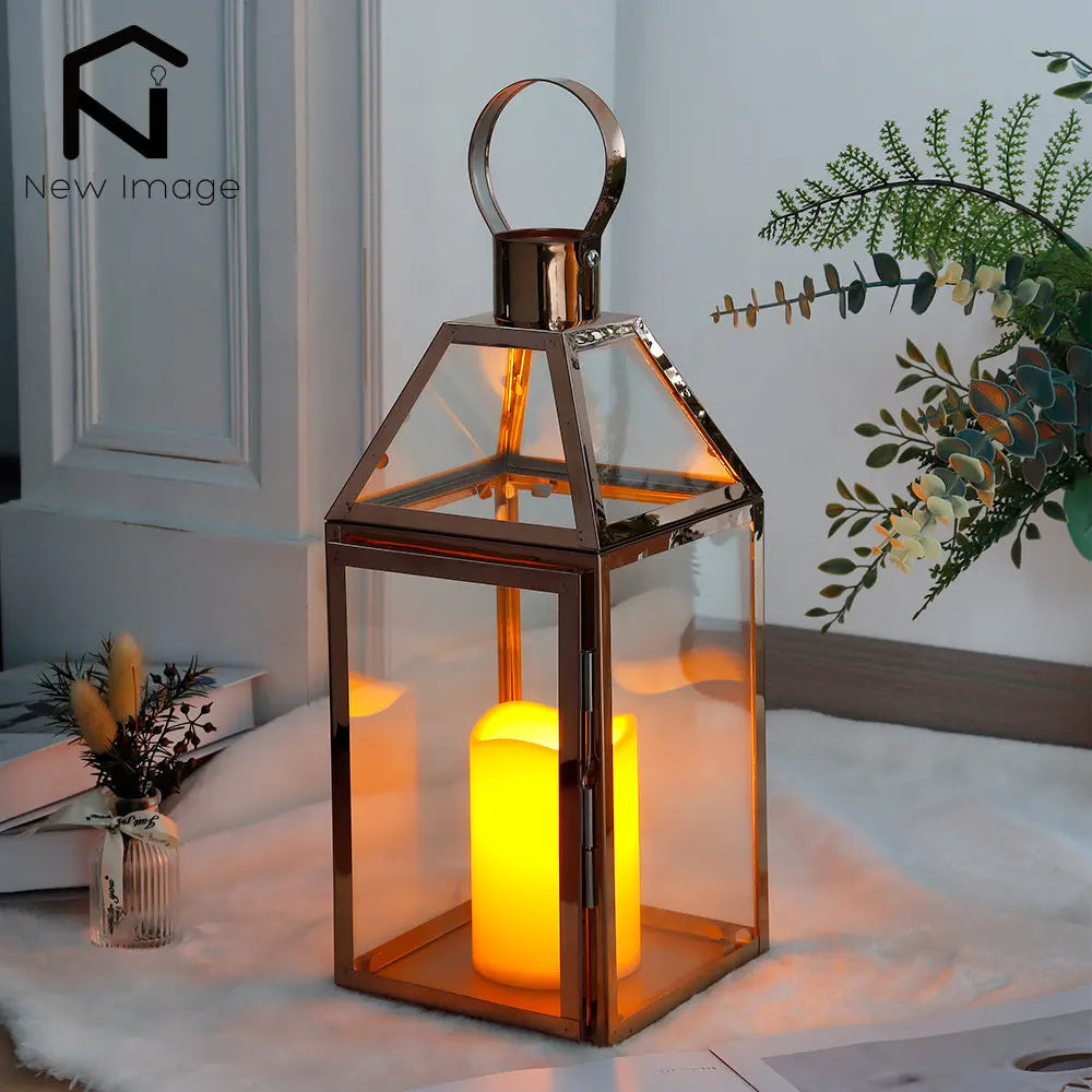 Function Rose Gold Stainless Steel Candle Holder Lantern