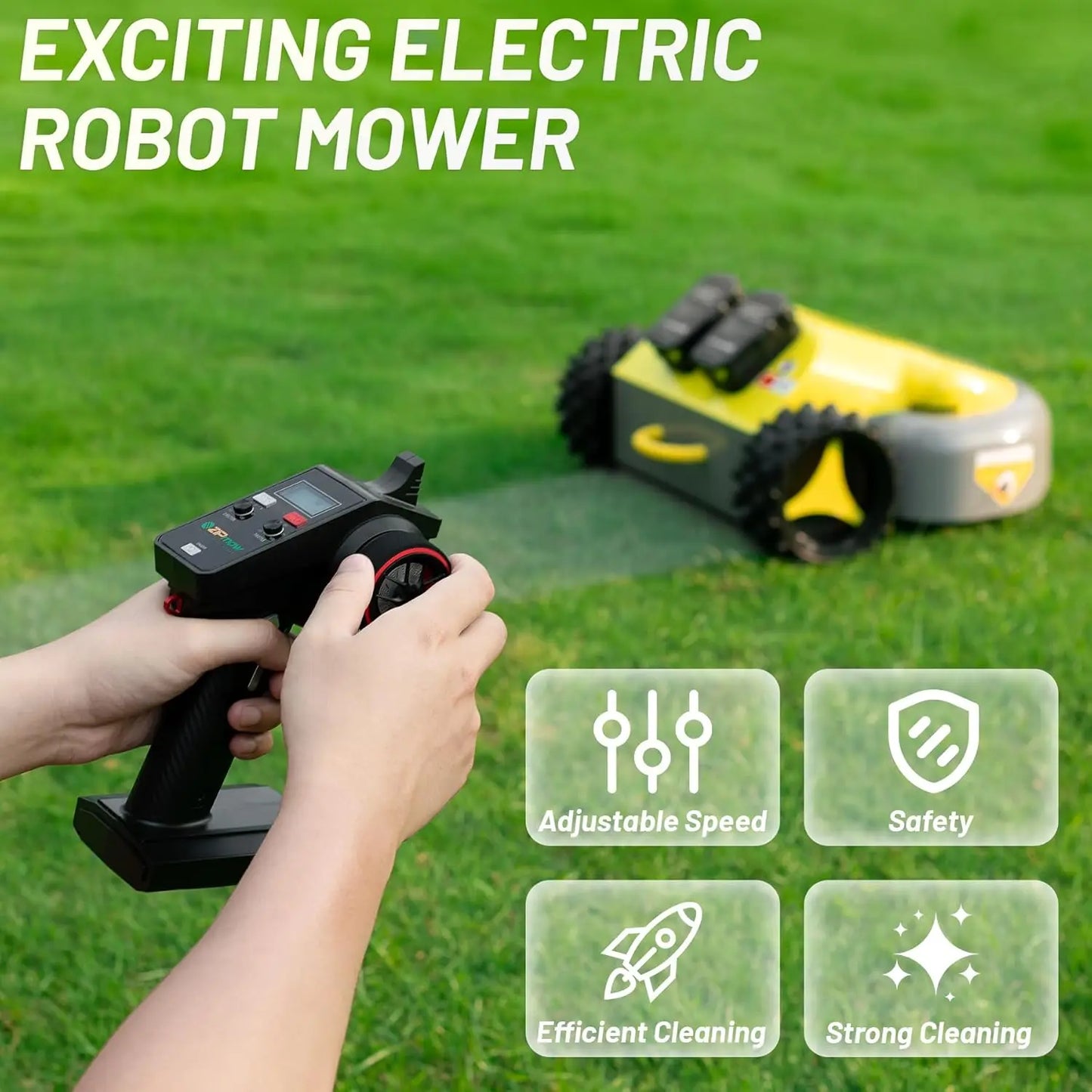 XMSJ Remote Control Lawn Mower Battery Powered Electric