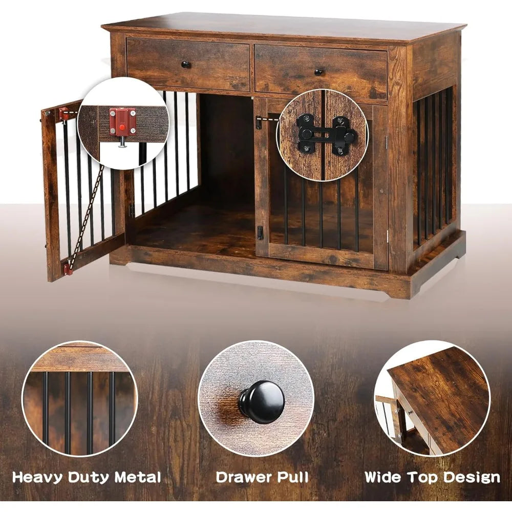 HUANZHUANG Wooden Dog Crate End Table With Storage Drawers