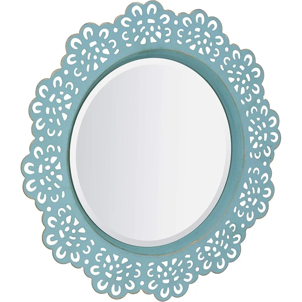 XMSJ Round Metal Lace Wall Mirror Beveled Glass Decor