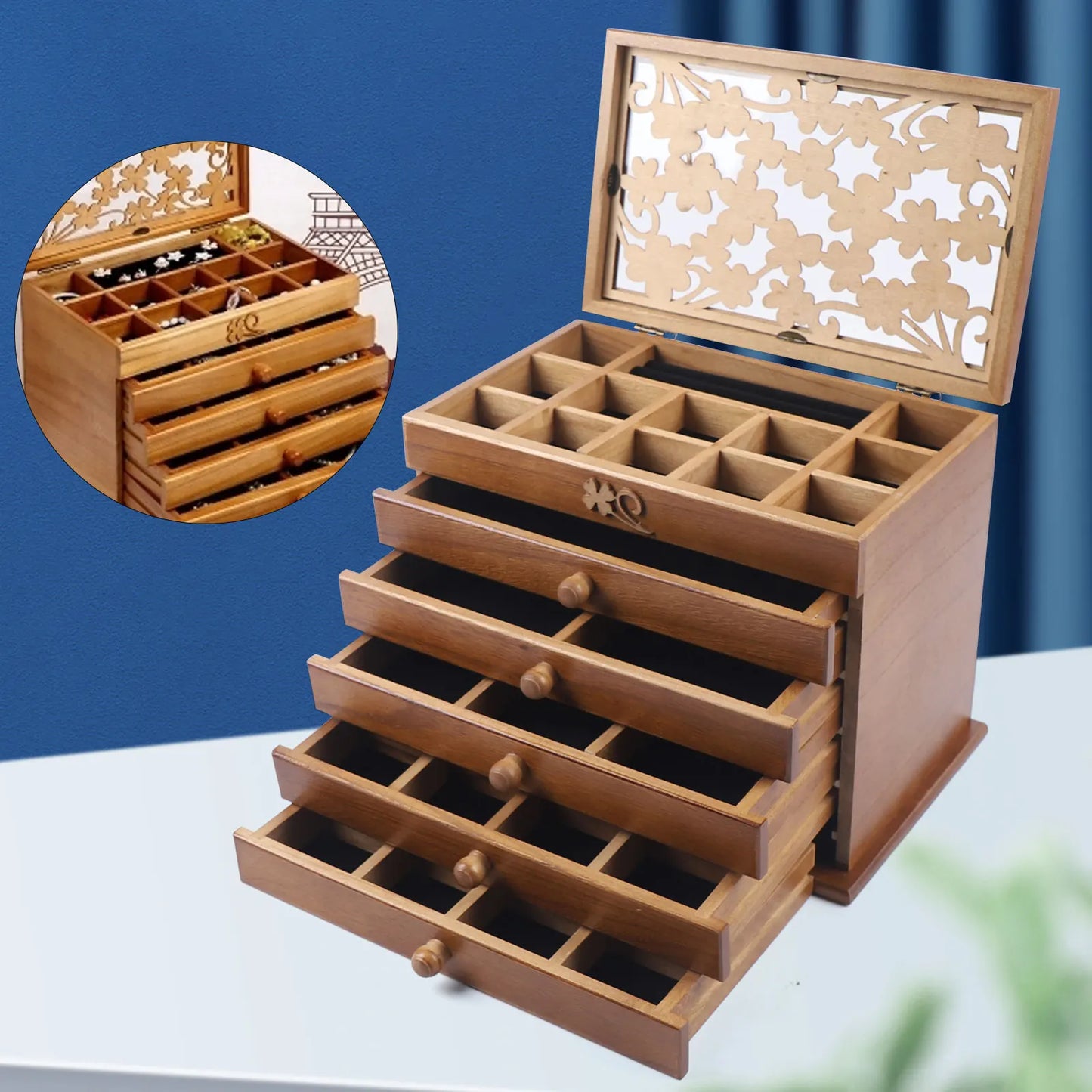 Sichuan Wooden Six Layer Jewelry Storage Box With Lid