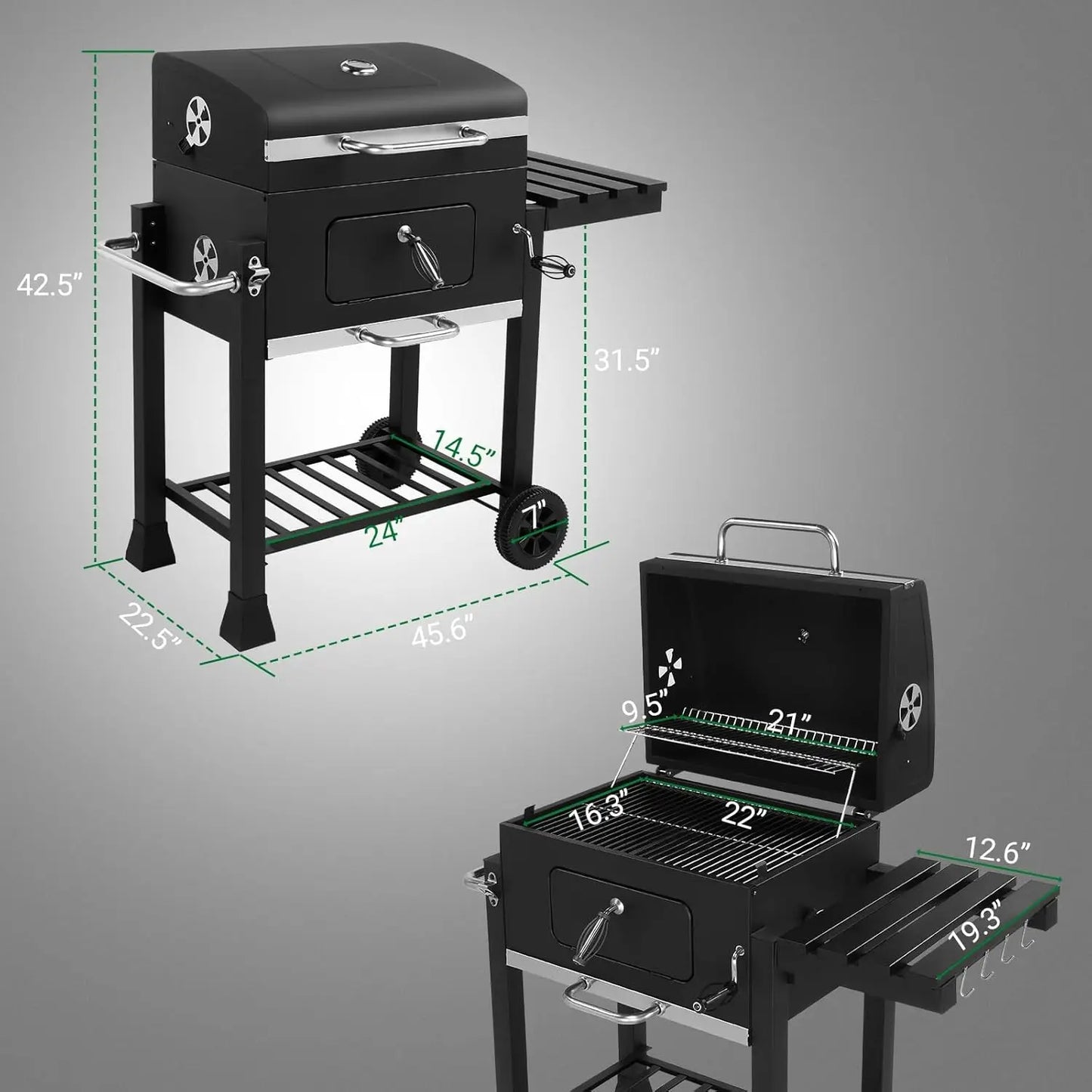 XMSJ Barrel Charcoal BBQ Grill With Adjustable Tray