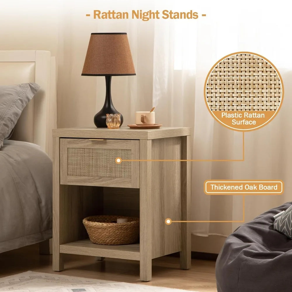 Frame Nightstand Set Of 2 With Drawer And Storage Shelf