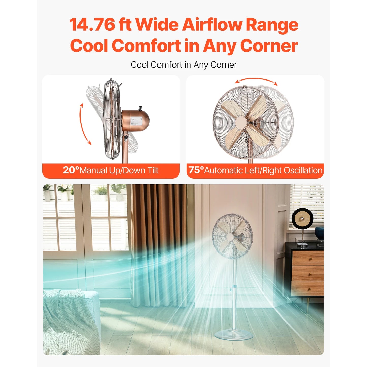 SucceBuy Pedestal Fan Oscillating 75 Degree 3 Speed