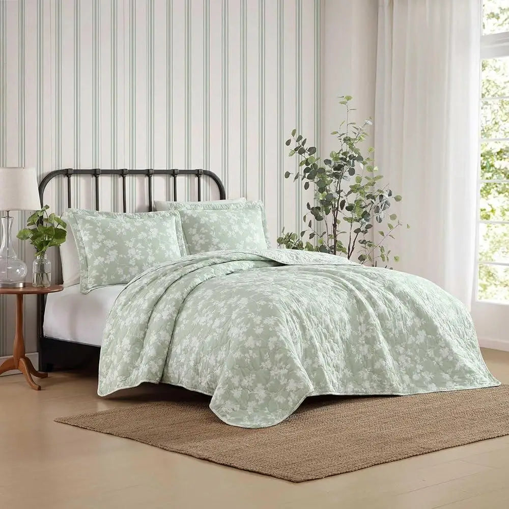 DUTRIEUX Cotton Quilt Set With Shams Floral Design Decor