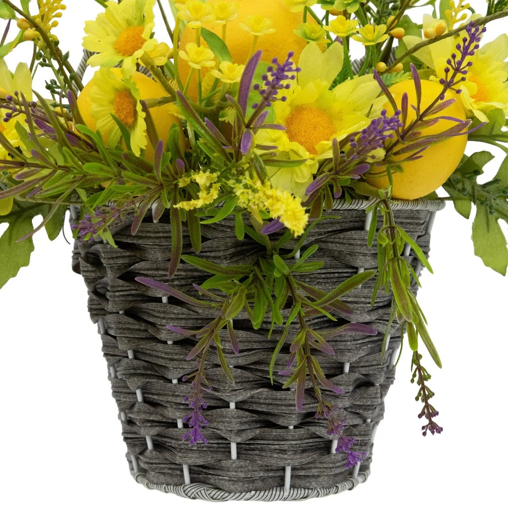 XMSJ Artificial Floral Hanging Basket With Lemons Daisies