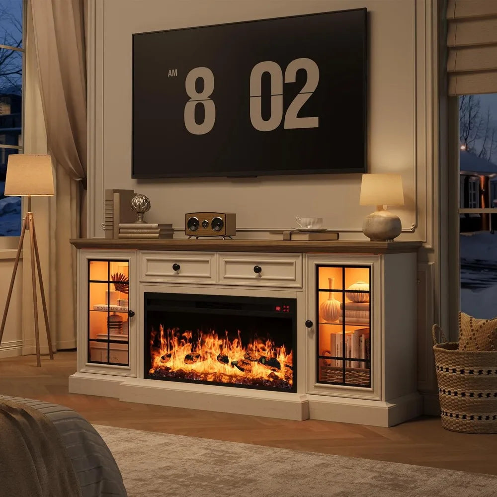 HUANZHUANG Electric Fireplace TV Stand With LED Lights