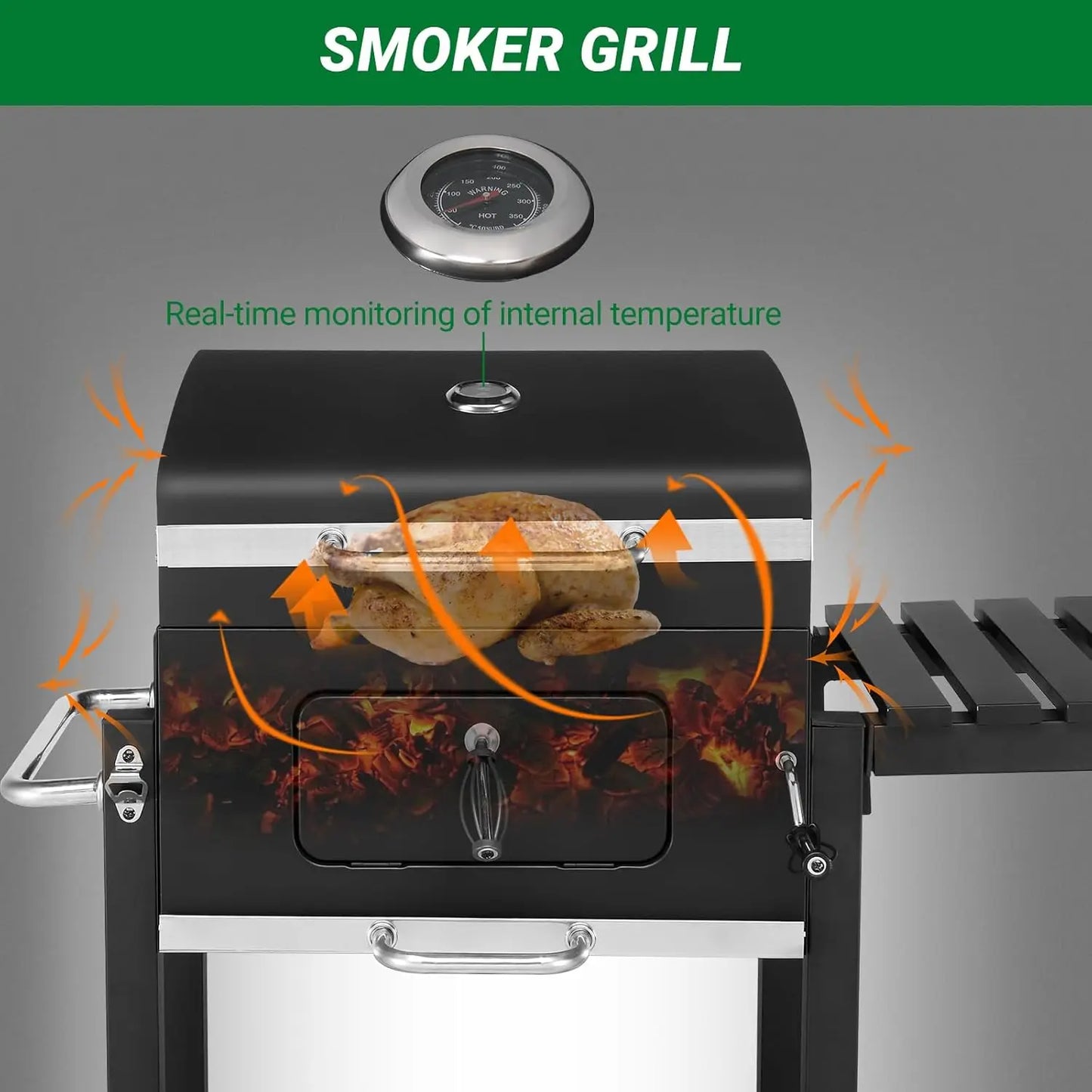XMSJ Barrel Charcoal BBQ Grill With Adjustable Tray