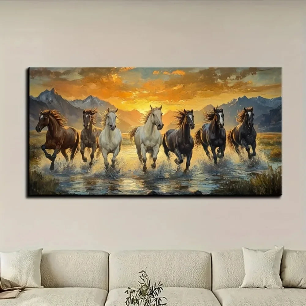 Hign Concerned Elegant Feng Shui Seven Horses Wall Art