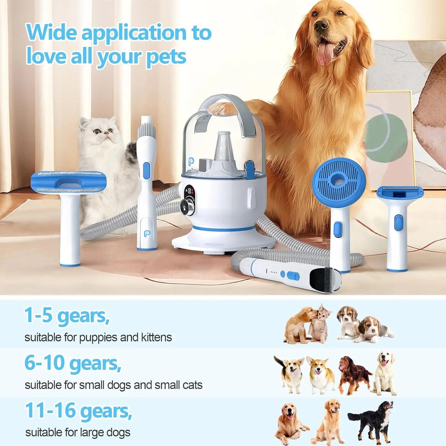 Hign Concerned Pet Grooming Vacuum Kit 5 In 1 For Dogs Cats
