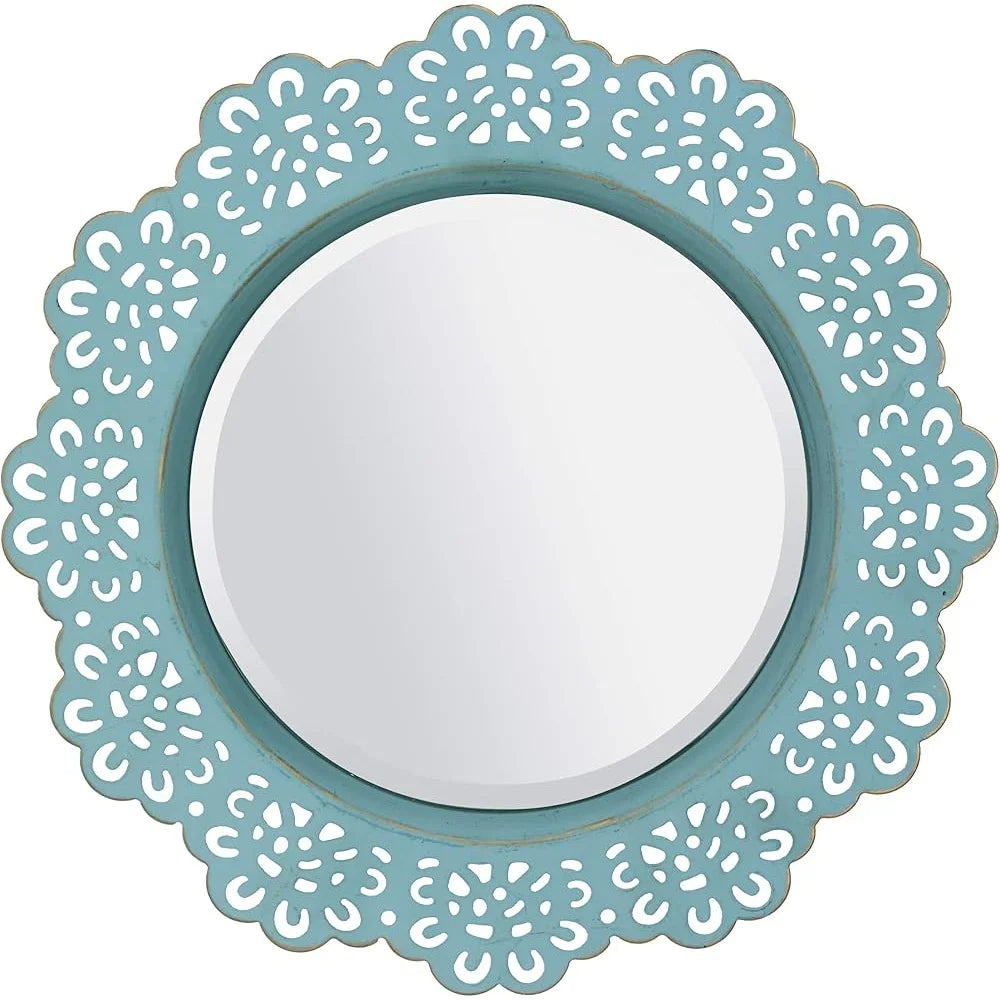 XMSJ Round Metal Lace Wall Mirror Beveled Glass Decor