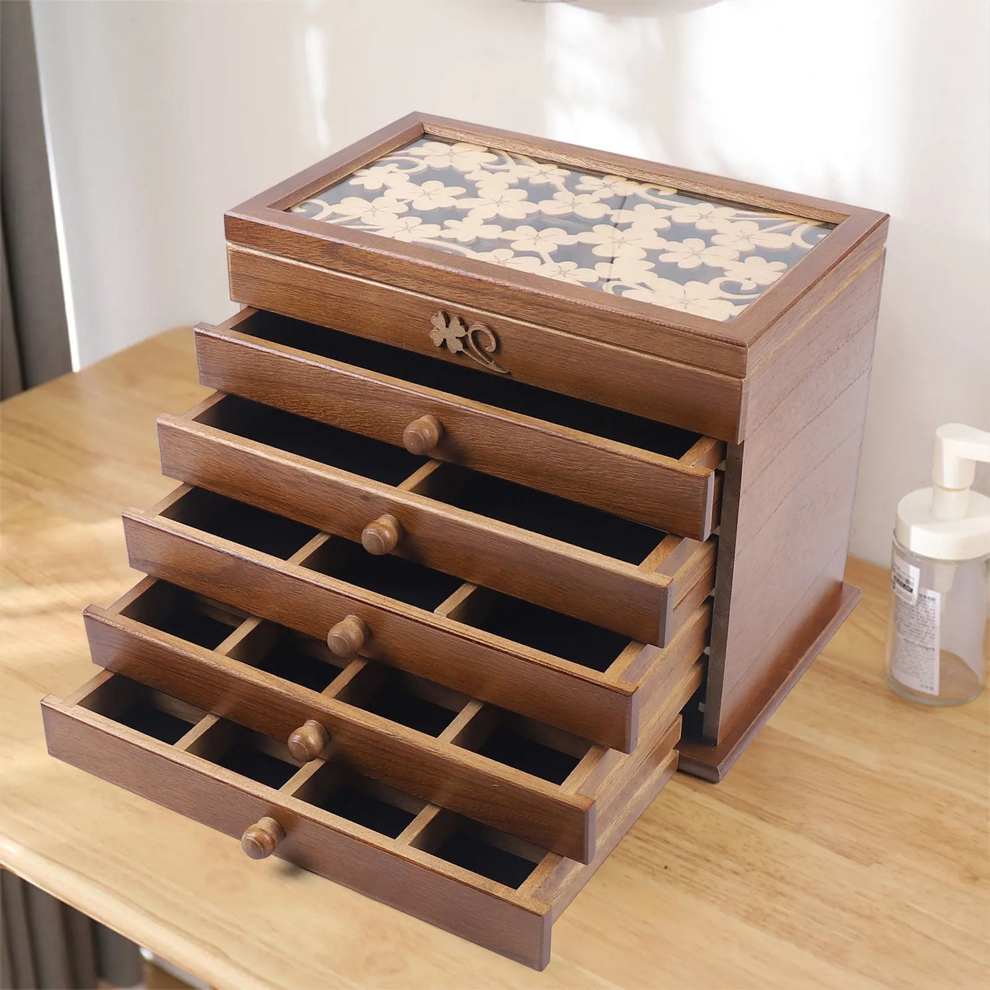 Sichuan Wooden Six Layer Jewelry Storage Box With Lid