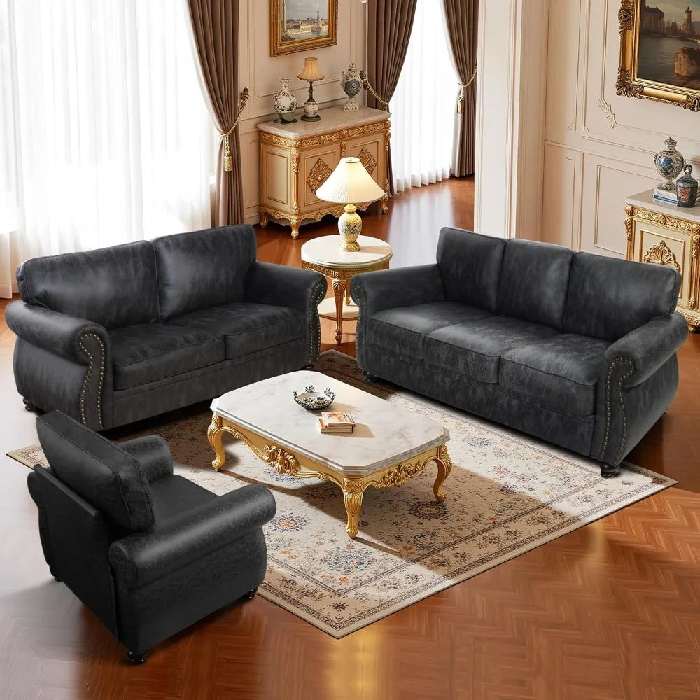 Mid Century Rivet Design Sofa With Upholstered Cushions