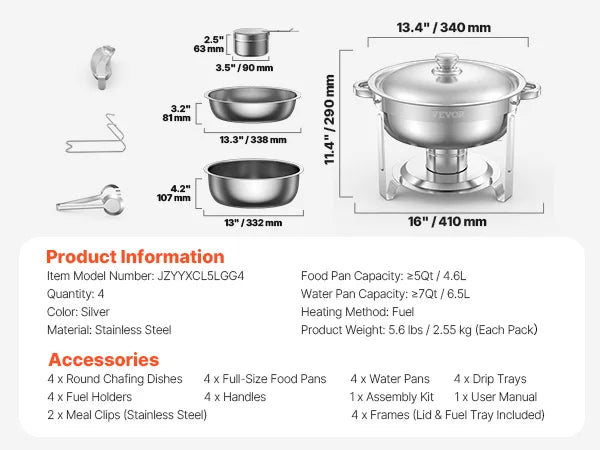 VEVOR Chafing Dish Buffet Set Stainless Steel Chafer Pans