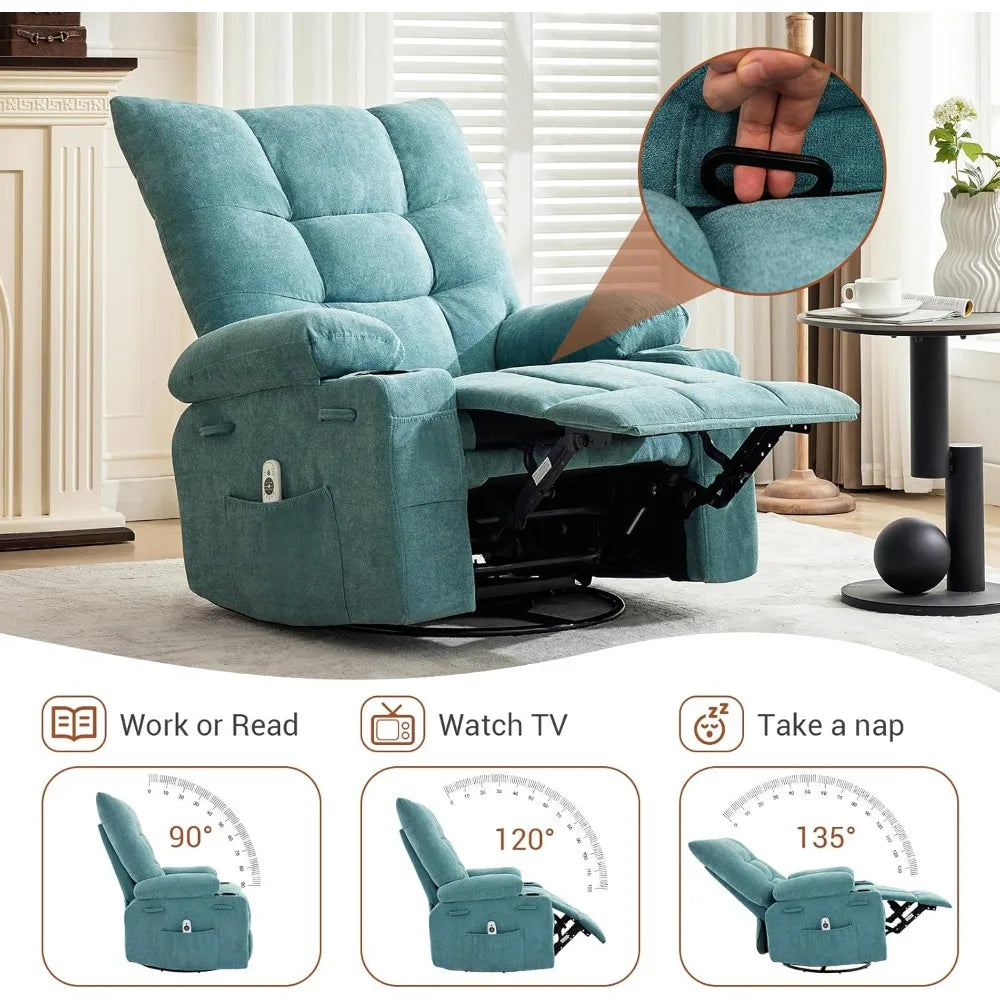 OEING Swivel Rocker Recliner Chair With Massage And Heat