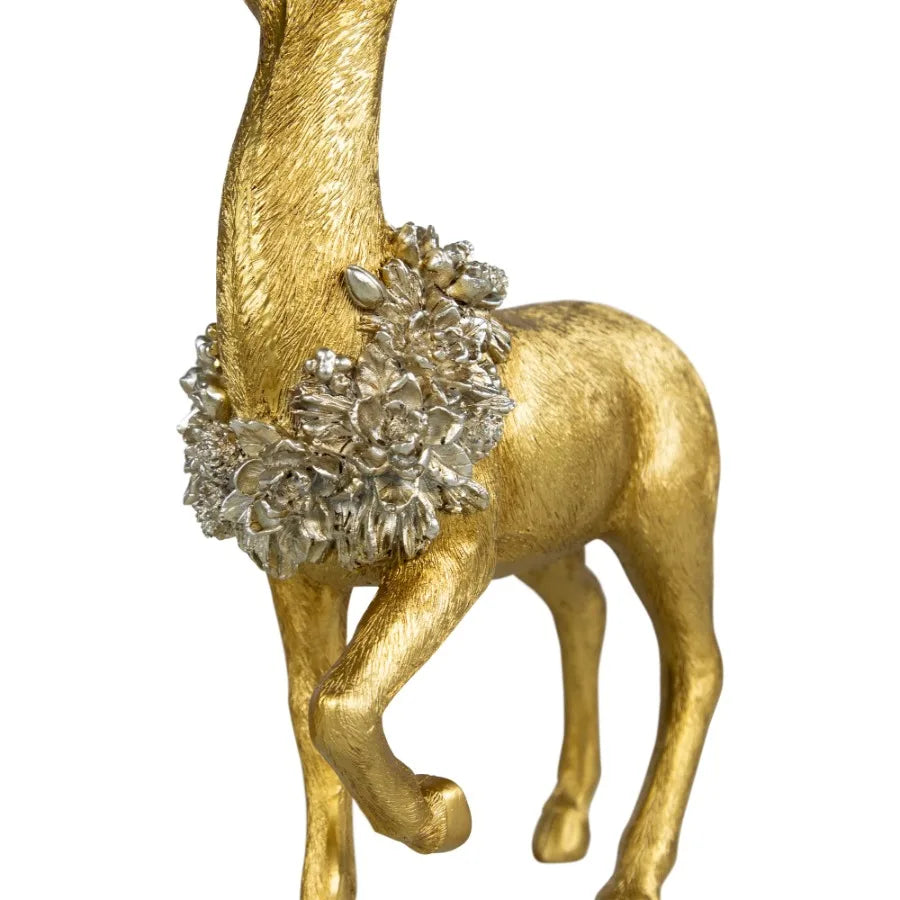 Elegant Gold Reindeer With Wreaths Christmas Figurines