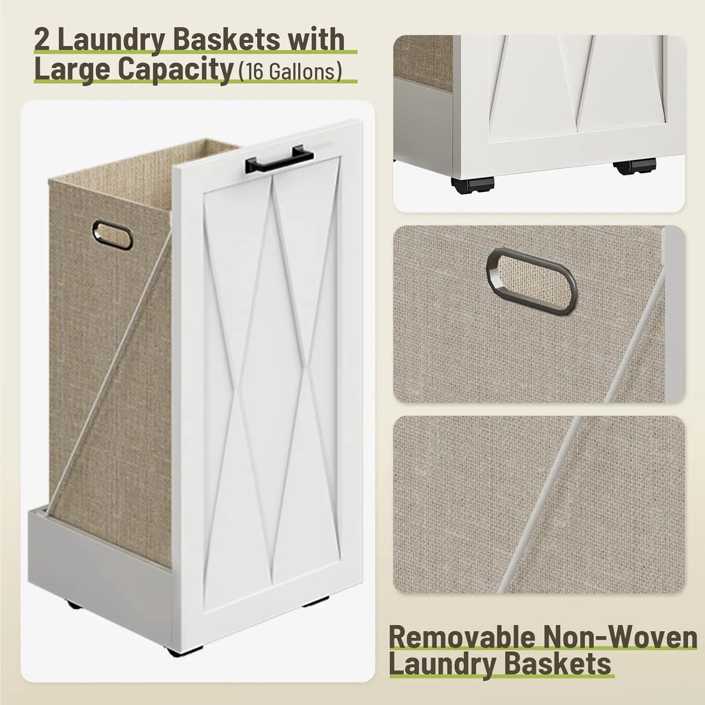 Laundry Hamper Cabinet With 2 Drawers And Removable Baskets