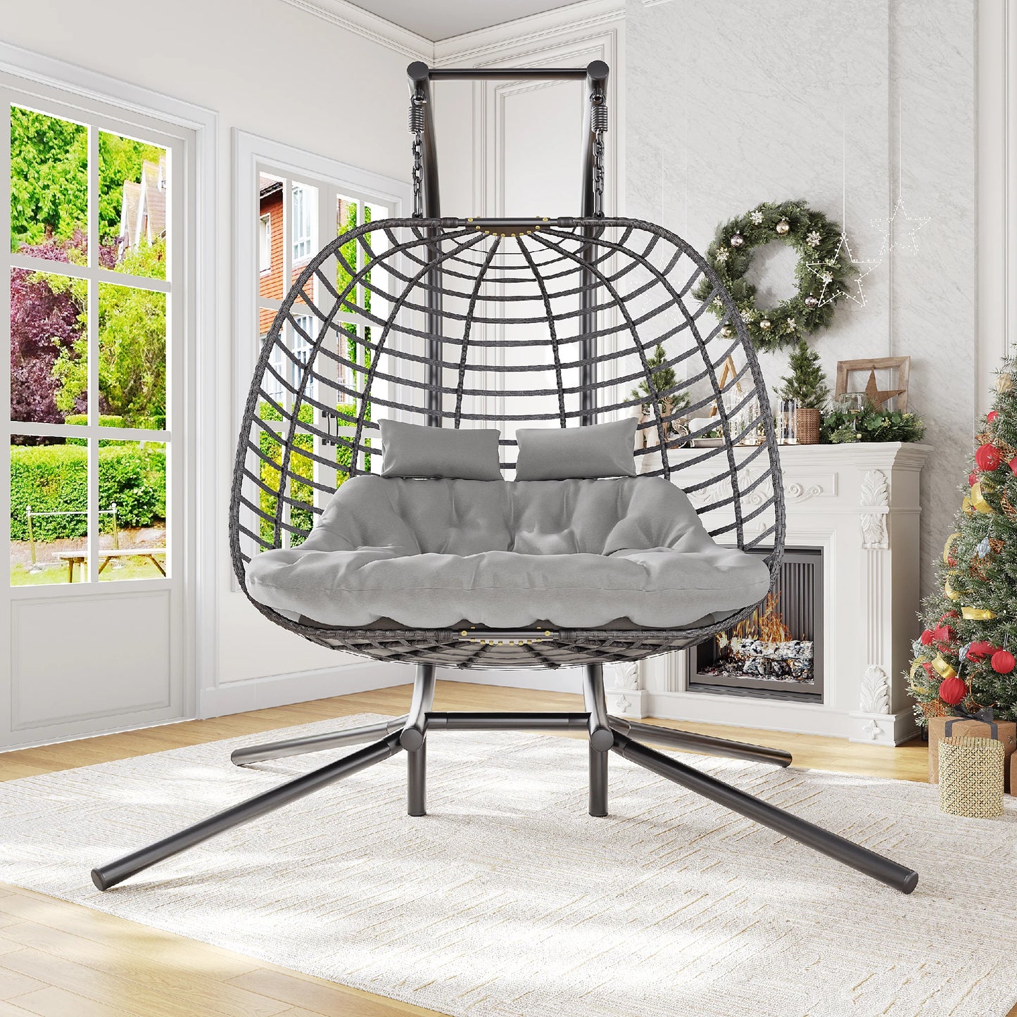 General JDPAG Double Hanging Egg Chair With Stand Hammock