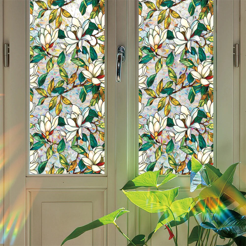 HiMISS Static Cling Flower Glass Window Film Living Room