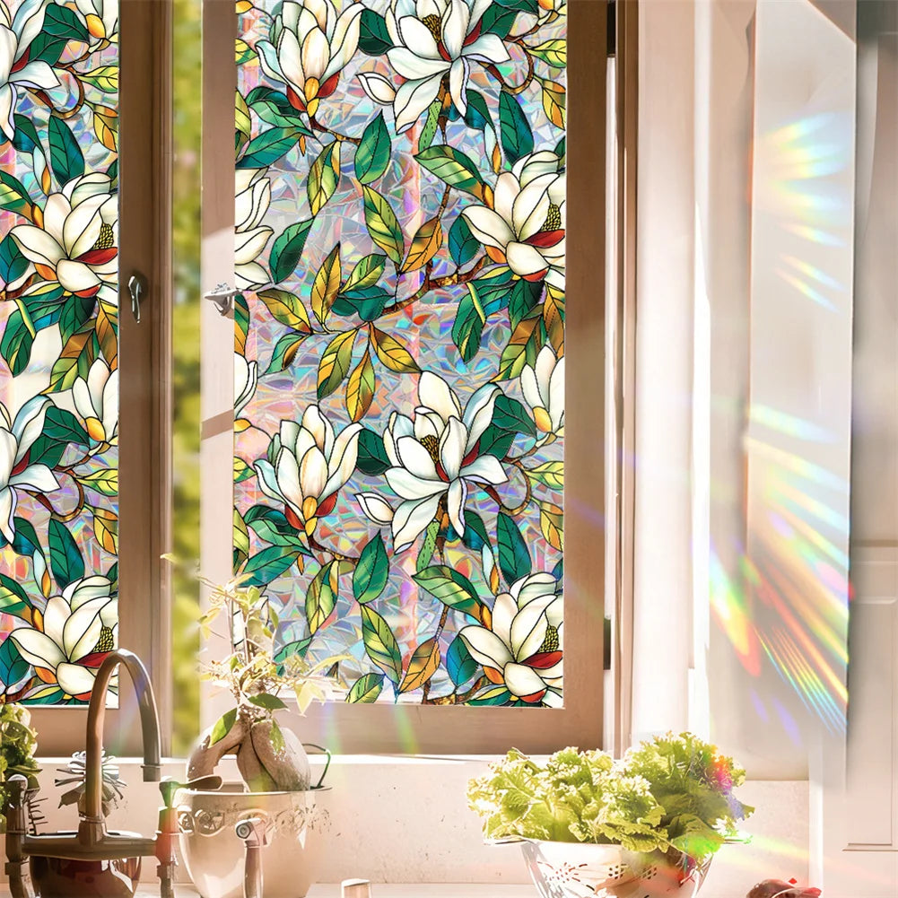 HiMISS Static Cling Flower Glass Window Film Living Room