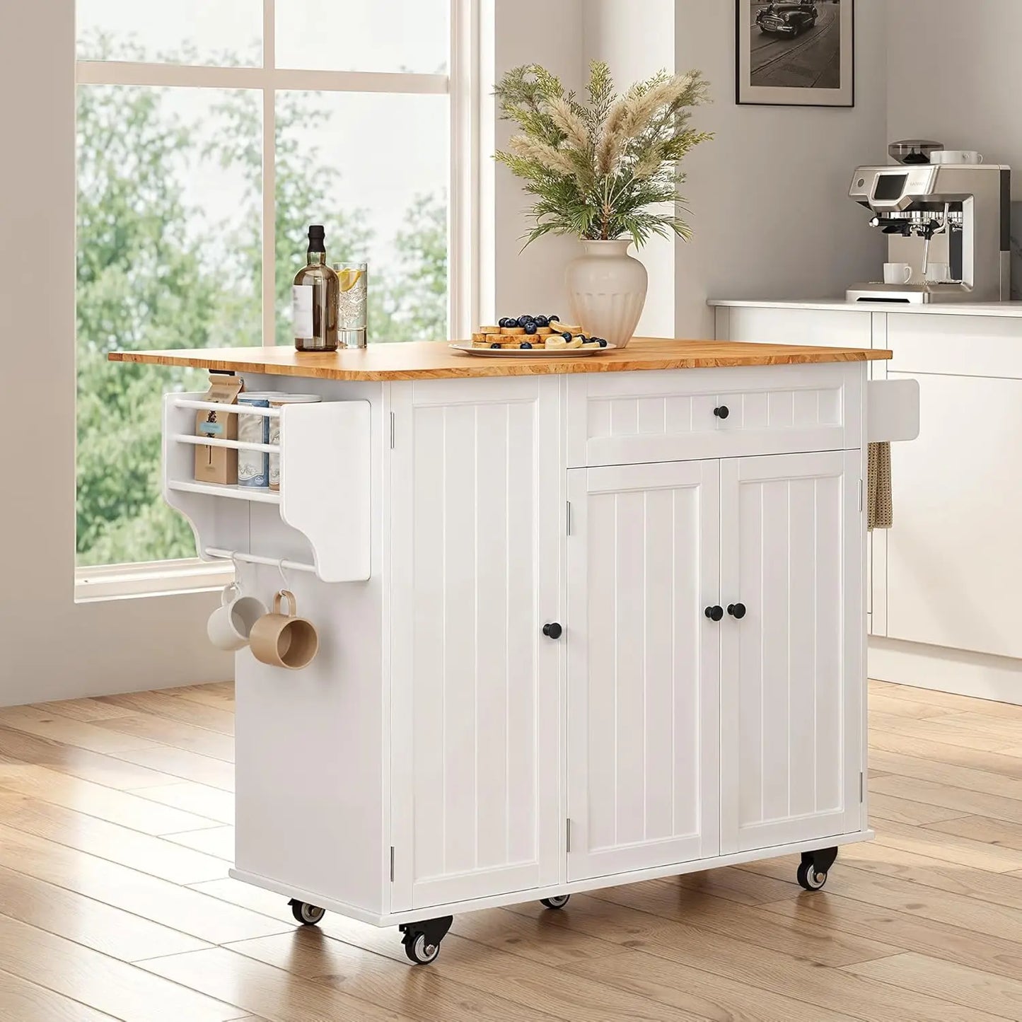 XMSJHign Concerned Kitchen Island With Drop Leaf Storage