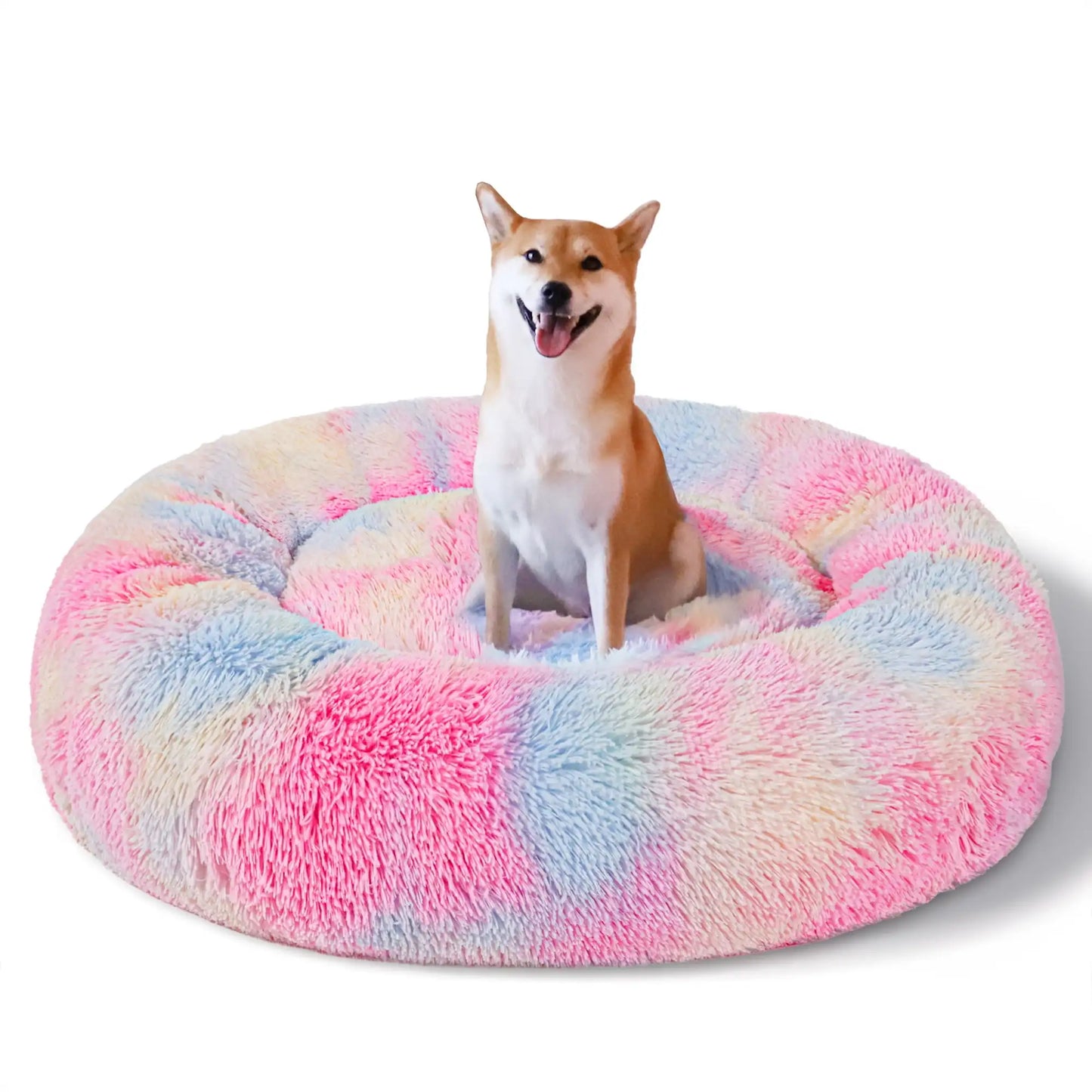 XMSJ Calming Donut Pet Bed Anti Anxiety Soft Cozy Plush