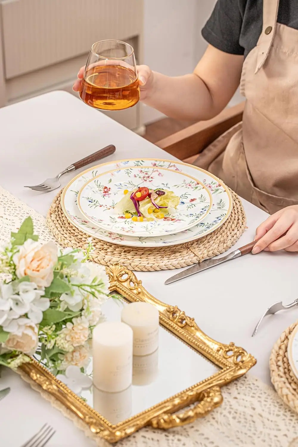 Bone China 12 Piece Dinnerware Set Plates Bowls Dishwasher Safe